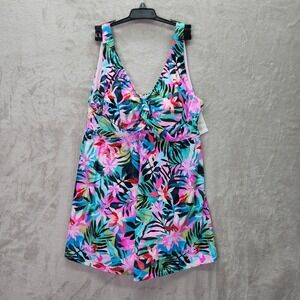 Raisins Curve Lucia Swimdress Size 18W Tummy Thinner Thigh Minimizer Pink Floral